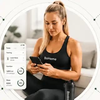 Woman using the BoHeme platform on her phone